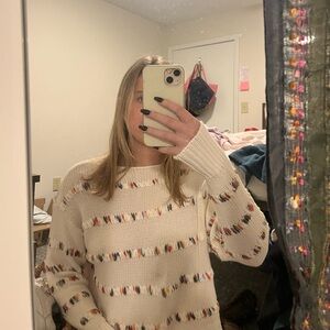 LOFT Cream Multicolor Knit Sweater